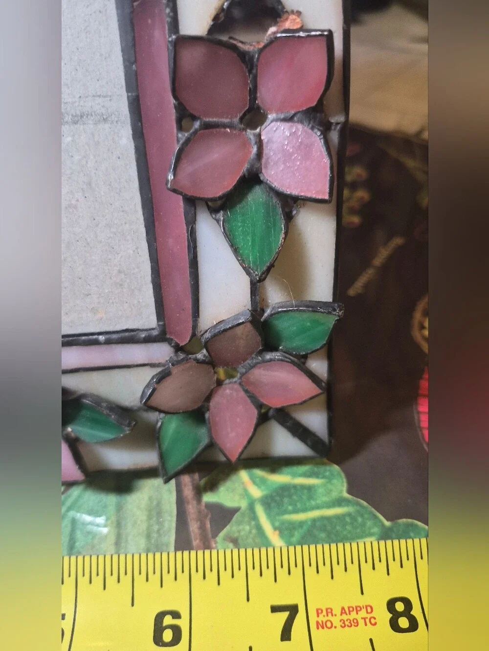 Stained Glass Floral Photo Frame - Pink & Green VINTAGE